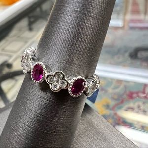 14k White Gold Diamond & Ruby Band Ring